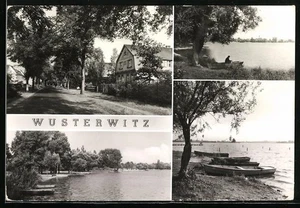 Wusterwitz /Brandenburg, Ansichtskarte, Straßenpartie, Boote am Ufer  - Picture 1 of 2