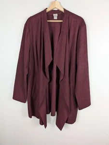 Chico’s Size 20 22 Faux Suede Burgundy Raw edge Over Coat Open Jacket 164 - Picture 1 of 8