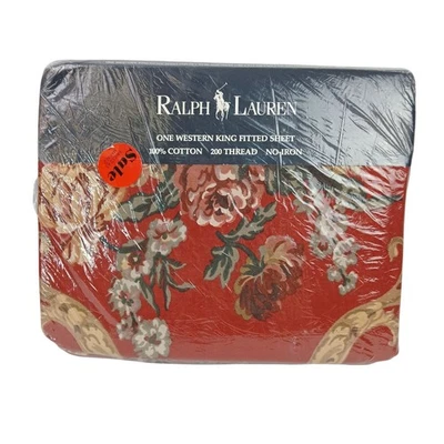 Ralph Lauren De Colección Western KING Danielle Floral Rojo Sábana Ajustable 200 Algodón Nuevo en Paquete Foto 1 de 4