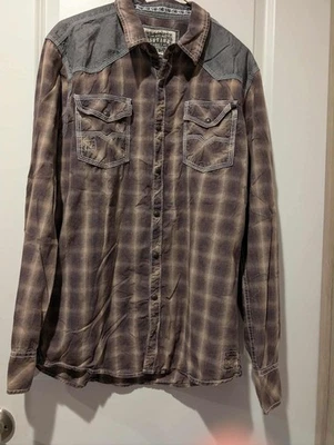 Camisa BKE Vintage Abotonada Para Hombres L Vaquero Rústico Perla A Presión Western Manga Larga Foto 1 de 4