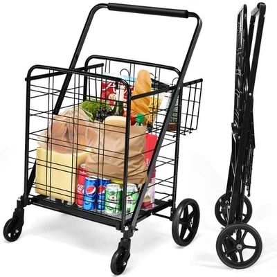 Carro de compras plegable de alta resistencia utilitario Jumbo doble cesta 330 lb negro Foto 1 de 4