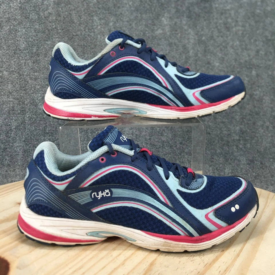 Ryka Zapatos Mujer 8 W Sky Walk Deportivos Caminar Tenis Bajos Cuero Azul Con Cordones Foto 1 de 4