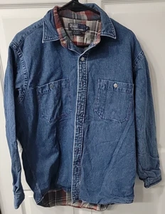 Vintage Polo Ralph Lauren Denim Shirt Jacket Plaid Lined Size M - Picture 1 of 9