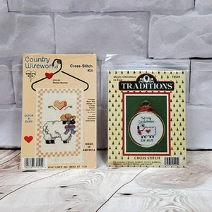 2 Vintage Sheep Theme Cross Stitch Kits Ornament Wall Hanger - Picture 1 of 5
