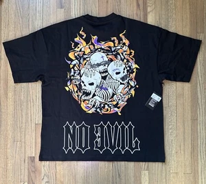 Camicia Enari No Evil uomo nera double face grafica riflettente teschio XL nuova con etichette $100 - Foto 1 di 13
