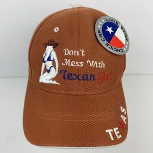 Don't Mess With Texan Girl Hat Cap Burnt Orange Bikini Texas Cowgirl Gift UT - Picture 1 of 12
