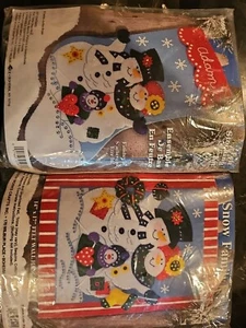 2 Medias de Navidad de fieltro muñeco de nieve vintage y kit para colgar en la pared familia de nieve - Imagen 1 de 5