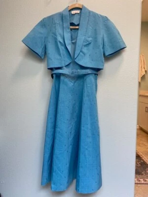 Women's Vintage 1940's Cornflower Blue Dress with Bolero Jacket - Size Small - Image 1 of 4