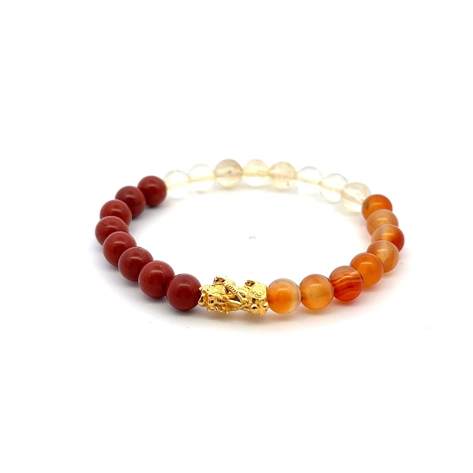 18K Gold Dragon Pixiu Piyao Lucky Charm Bracelet Zodiac Sign Gemstone 6mm - Image 1 of 1