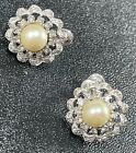 Vintage Screw Back Clip Earrings Glass Pearl Flowers Crystal Rhinestones