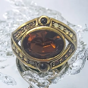 Heidi Daus Ring Topaz Opal Swarovski Crystal Victorian Revival Gold Tone Sz 11.5 - Picture 1 of 7