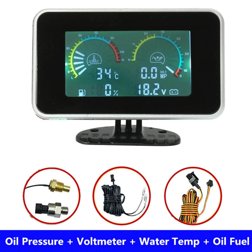 4 в 1 цифровой ЖК-дисплей датчик температуры воды/давления масла/топлива/вольтера автомобиля грузовика - Изображение 1 из 4