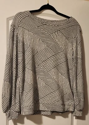 Ellen Tracy Gray/White Striped Pullover LS Sweater Top, Size M — 第 1/3 张图片
