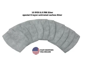 10 Pack Adult PM 2.5 5 Layer Carbon Face Mask Filter Replacements / FAST SHIP - Picture 1 of 6