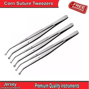3 PCS Corn Suture Tweezers Soft Tissue Eyelet Surgical Suturing Angled Forceps - Picture 1 of 6