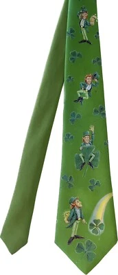 Vtg “89 Ralph Marlin Mens Neck Tie St Patrick Day Blaine Hellman Art Leprechaun Foto 1 de 4
