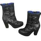 DIESEL Women's Leather Heel Boots Neoprene Lined Latch Size 40 US 9 Black Rare