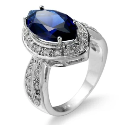 Anillo Azul AAA Circonita Oro Blanco Relleno Moda Forma Marquesa Para Mujer Talla 6-10 Foto 1 de 4