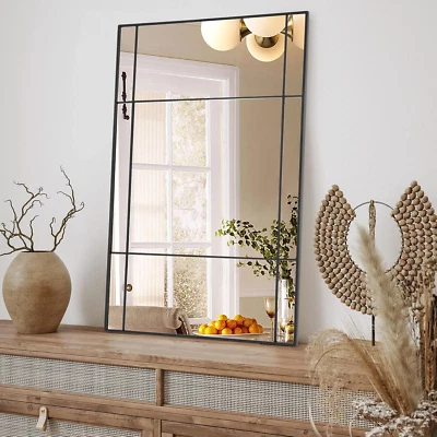 30X47 Black Rectangular Window Mirror, Large Windowpane Tempered Wall Mirror, Wi - Image 1 of 4