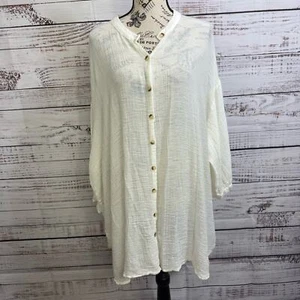 Zara cream button front size large slouchy bat sleeve sheer tunic blouse top - Picture 1 of 10