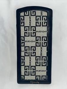 Estuche para gafas de alta costura vintage con estampado de firma de cuero azul Givenchy - Imagen 1 de 19