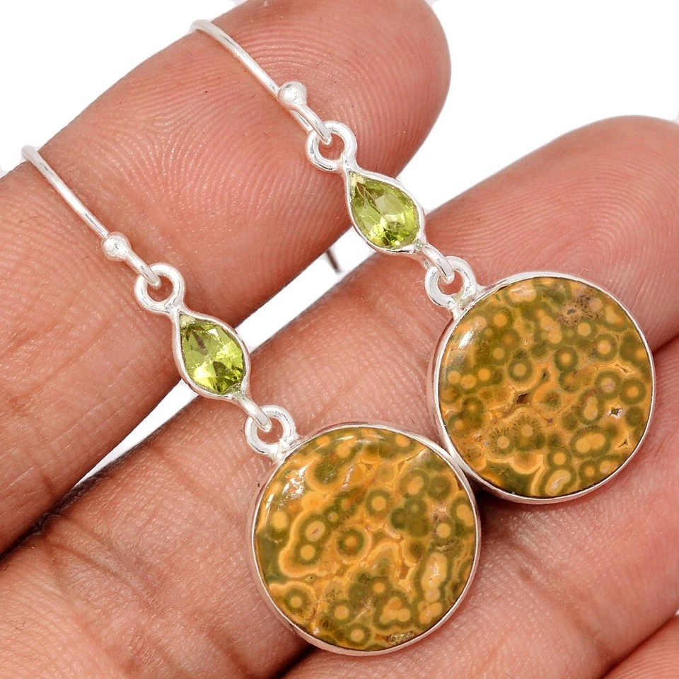 Pendientes de plata 925 con jaspe natural del océano - Madagascar y peridoto CE50258 Foto 1 de 1