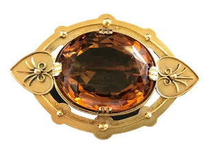 1880's Citrine 14k Yellow Gold Brooch Pin - Picture 1 of 10