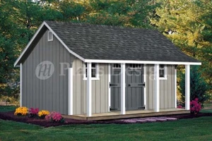 14' x 16' Cape Code Aufbewahrungsschuppen mit Veranda Pläne #P81416, kostenlose Materialliste - Bild 1 von 2