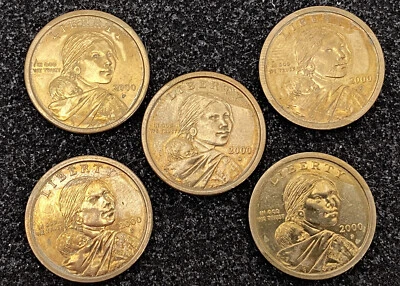 2000 P & 2000 D Sacagawea "Gold Tinted" One Dollar Coins - Excellent Condition - Image 1 of 4