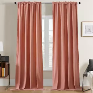 Pink Velvet Curtains 108 Inch Length 2 Panels, Luxury Blackout Rod Pocket Therma - Picture 1 of 8