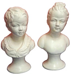 Vintage Paar Keramik ganz weiße Büsten Figuren Junge Mädchen 9 Zoll groß Made in Japan - Bild 1 von 7