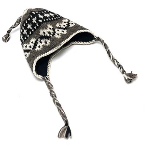Unisex 100% WOLLE STRICKMÜTZE Fleece gefüttert Made in Nepal One Size grau schwarz weiß - Bild 1 von 7