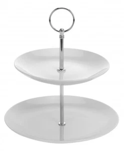 2 Layer Tier Ceramic White Round Serving Display Cakes Platter Food Stand - Picture 1 of 2