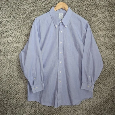 Camisa de vestir Brooks Brothers para hombre 17,5 2/3 azul regente con botones algodón a rayas Foto 1 de 4