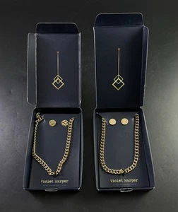 Violet Harper Elana Gold Plated Link Necklace & Earrings Set Lot Of 2VL01 - Afbeelding 1 van 2