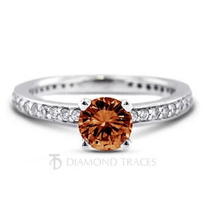 1 1/4ct Red SI1 Round Natural Certified Diamonds Plat Classic Side Stone Ring - Picture 1 of 5