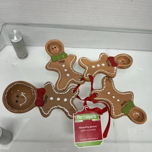 Pier 1 Imports Christmas Gingerbread Man Ceramic Measuring Spoon Set 4 Pieces - Picture 1 of 5