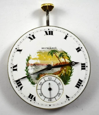 Lote de movimiento reloj bolsillo vintage Howard 12s 17J esfera elegante.v5 Foto 1 de 4