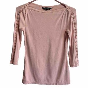 Lauren Ralph Lauren Womens Sz XS Petite Pink Lace Up Detail Coquet Girlhoodcore - Picture 1 of 9