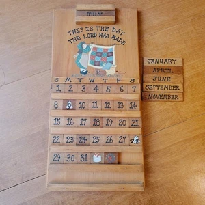 Vintage ewiger Holz Wandkalender Quilt Wäsche Holzfliesen Made in USA - Bild 1 von 12