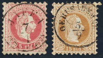 AUSTRIA Post in Palestine ISRAEL 1867 5+15 Soldi Coarse Emperor Jaffa +Jerusalem - Image 1 of 3