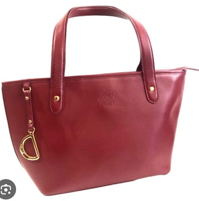Lauren by Ralph Lauren Saffiano Leather Newbury Tote Hand Bag Purse Red Burgundy - Image 1 of 4