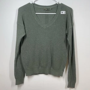 prAna Milani maglia waffle maglione scollo a V lana merino cotone ulivo donna S - Foto 1 di 13