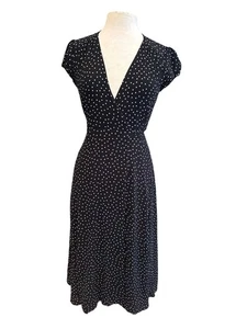 Reformation Polka Dot Wrap Midi Dress Size M – Black & White Sustainable Viscose - Picture 1 of 9