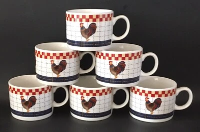 6 tazas de café Oneida Majesticware gres Calico Rooster Laslie Beck 2000 Foto 1 de 4
