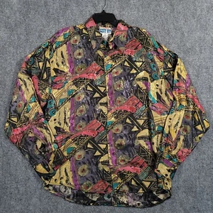 Vintage IZ IT U? Shirt Mens XL Long Sleeve Button Up Geometric Abstract Rayon - Picture 1 of 9