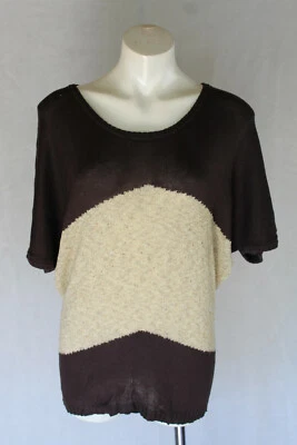 🌮 TALLA M DESEO MARRÓN BEIGE RAYAS MANGA CORTA RAYÓN PUNTO CAMISETA BÁSICA SUÉTER Foto 1 de 4