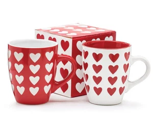 Tazzine da caffè in ceramica cuori San Valentino set di 2 rosso e bianco 11 once amore carino - Foto 1 di 1