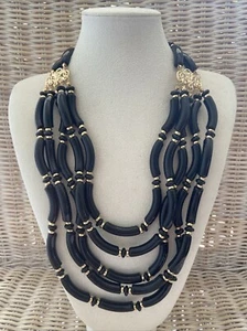 Damenkette Statement Halskette Schwarz Modekette Lagenlook Modeschmuck Blogger - Bild 1 von 11