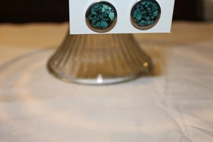 Amerikanische Ureinwohner Navajo Türkis Braun Matrix Sterlingsilber Ohrringe 7/8" MP - Bild 1 von 9